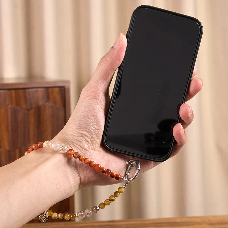 Buddha Stones Golden Tiger Eye Red Tiger Eye Heart Charm Strength Key Chain Phone Hanging Decoration