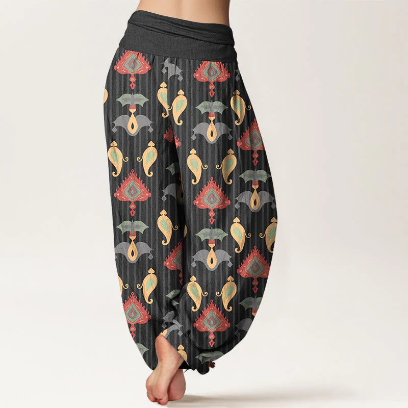 Buddha Stones Pure Cotton Triangle Flame Geometric Shapes Feather Women's Elastic Waist Harem Pants