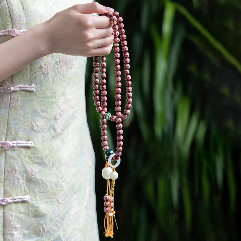 Buddha Stones Red Bodhi Seed Om Mani Padme Hum Lotus Engraved Harmony Bracelet (Extra 30% Off | USE CODE: FS30)