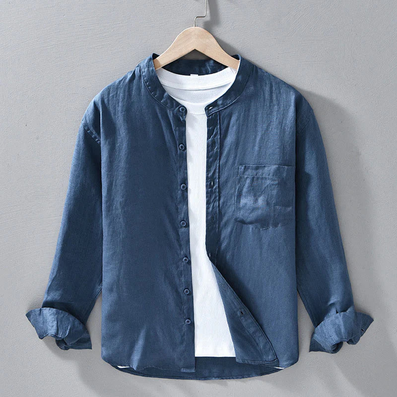 Buddha Stones Simple Fall Long Sleeve Buttons Design Linen Men's Shirts