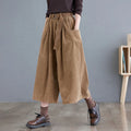 Buddha Stones Retro Women's Wide Leg 7-8 Length Corduroy Pants With Pockets Belt