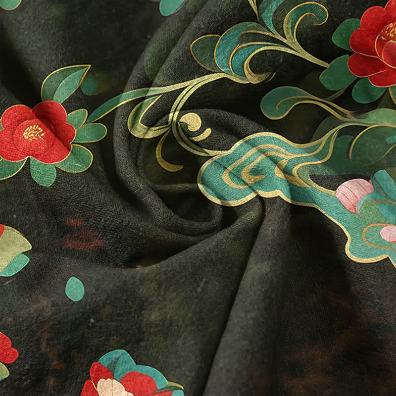 Buddha Stones Cotton Tropical Floral Print Men's Short Sleeve Half Button Shirt