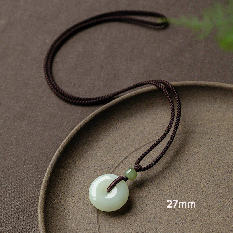 Buddha Stones Natural Round Jade Peace Buckle Luck Prosperity Necklace Pendant