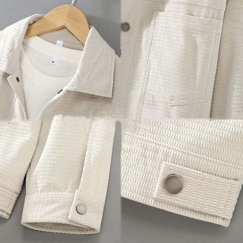 Buddha Stones Commute Lapel Design Buttons Men's Long Sleeve Jacket With Pockets