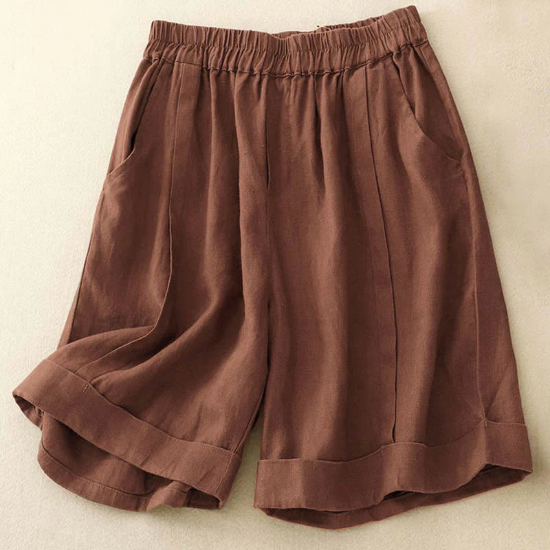Buddha Stones Casual Solid Color Women's Cotton Shorts With Pockets