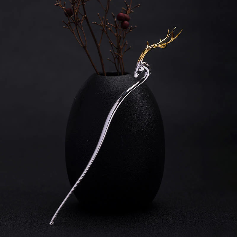 Buddha Stones 925 Sterling Silver Deer Antler Protection Hairpin
