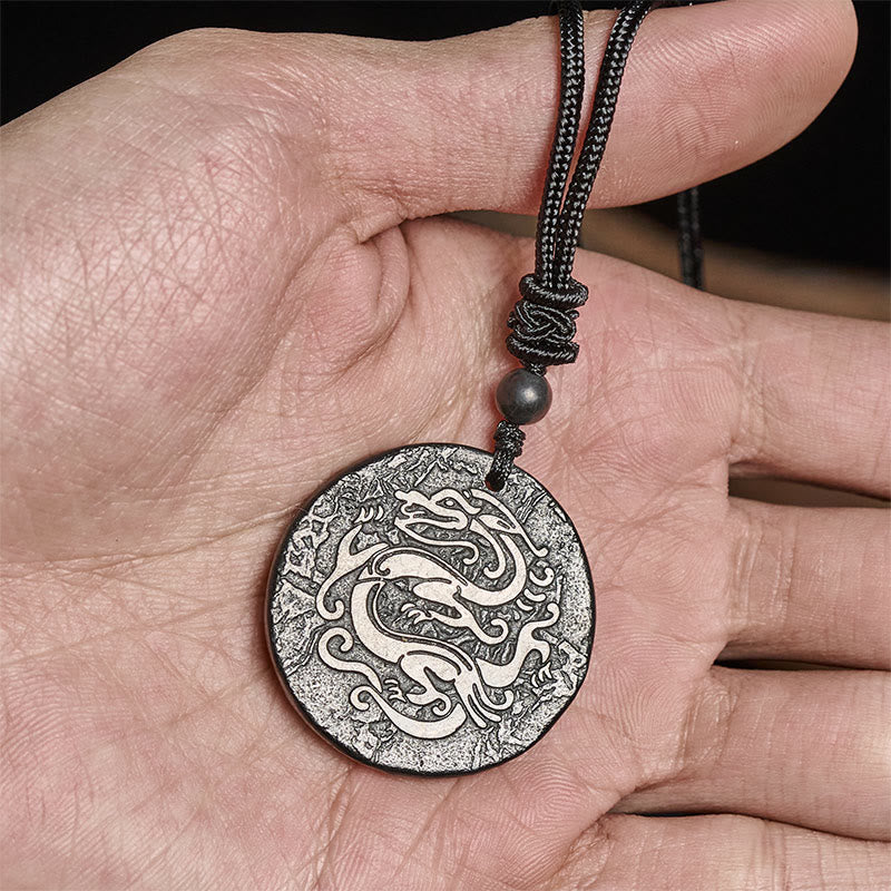 Buddha Stones Carved Dragon Pattern Authentic Shungite Stone Inner Strength Necklace Pendant