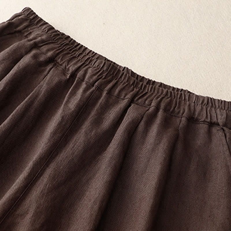 Buddha Stones Summer Plain Elastic Waist Two-tone Cuffs Cropped Women's Tapered Pants With Pockets