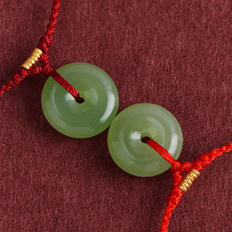 Buddha Stones Natural Hetian Jade Peace Buckle String Abundance Bracelet Anklet