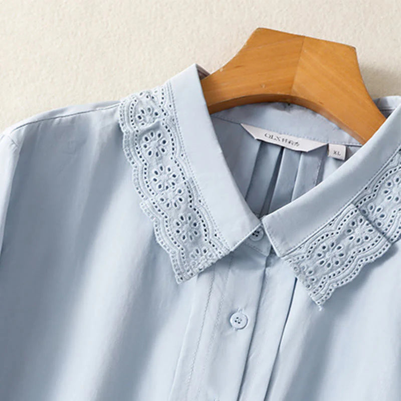 Buddha Stones Casual Women's Long Sleeve Lace Lapel Shirt