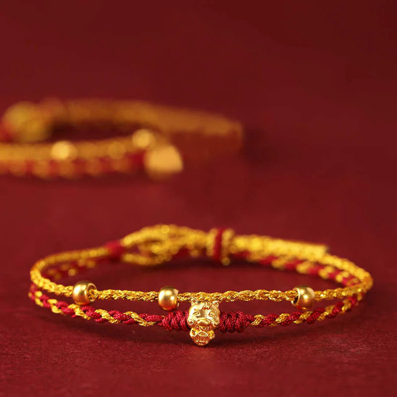 Buddha Stones 999 Gold Beads Year Of The Horse Double Wrap Golden Red String Luck Bracelet
