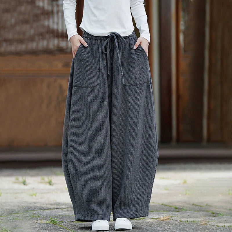 Buddha Stones Winter Men's Pure Color Drawstring Design Cotton High Waist Pants With Pockets