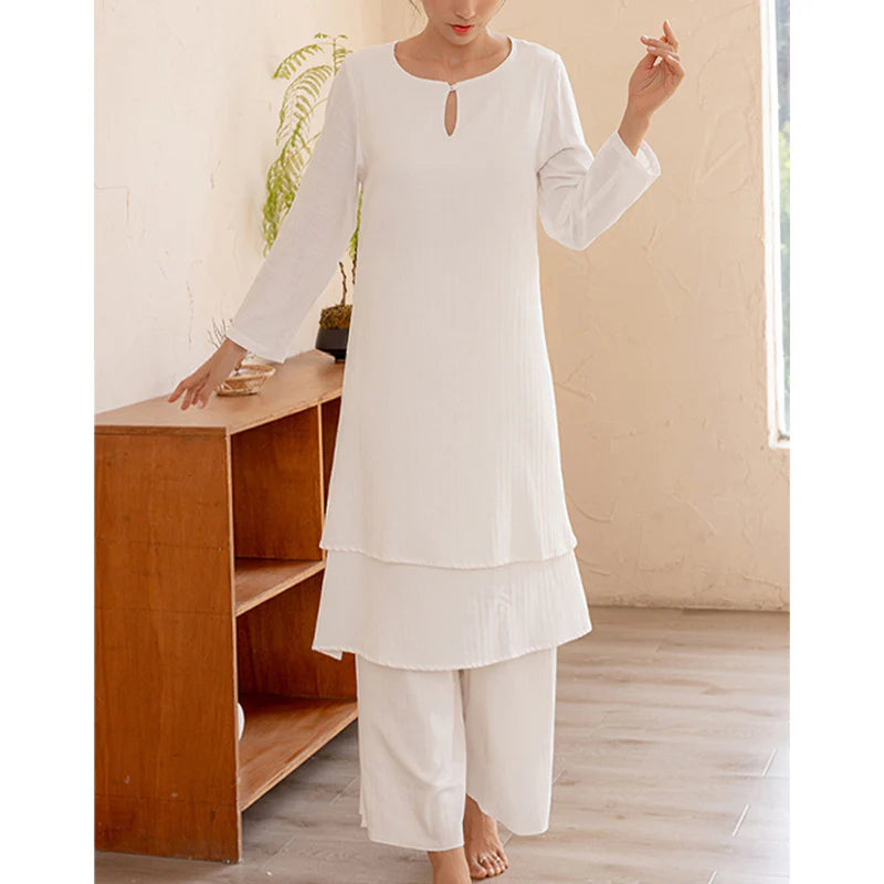 Buddha Stones 2Pcs Simple Design Tai Chi Meditation Yoga Clothing Top Pants Women's Set (Extra 30% Off | USE CODE: FS30)