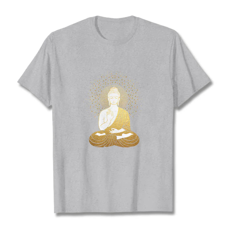 Buddha Stones Golden Meditation Buddha With Golden Aura Tee T-shirt