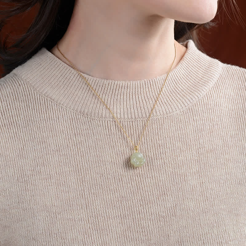 Buddha Stones 925 Sterling Silver Hetian White Jade Cute Cat Paw Luck Necklace Pendant