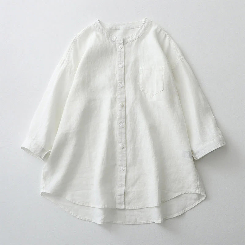 Buddha Stones Solid Color Button Three Quarter Sleeve Shirt
