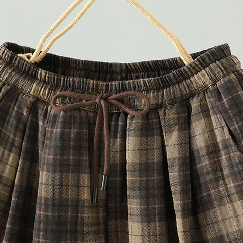 Buddha Stones Multi-color Plaid Pattern Cotton-padded Women's Harem Thermal Pants With Pockets
