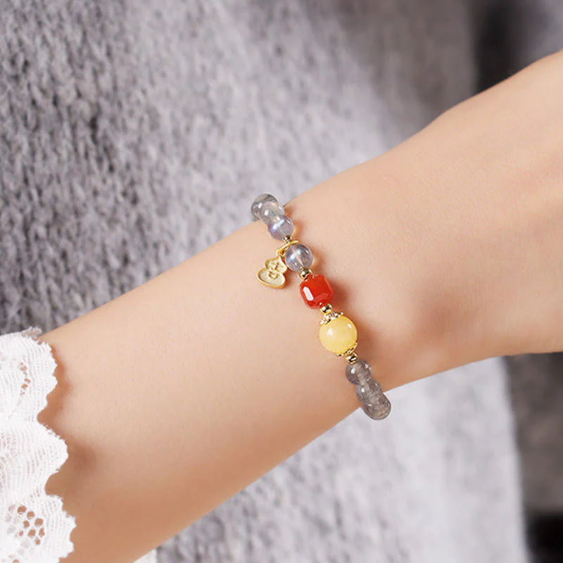 Buddha Stones Natural Moonstone Lotus Love Charming Bracelet
