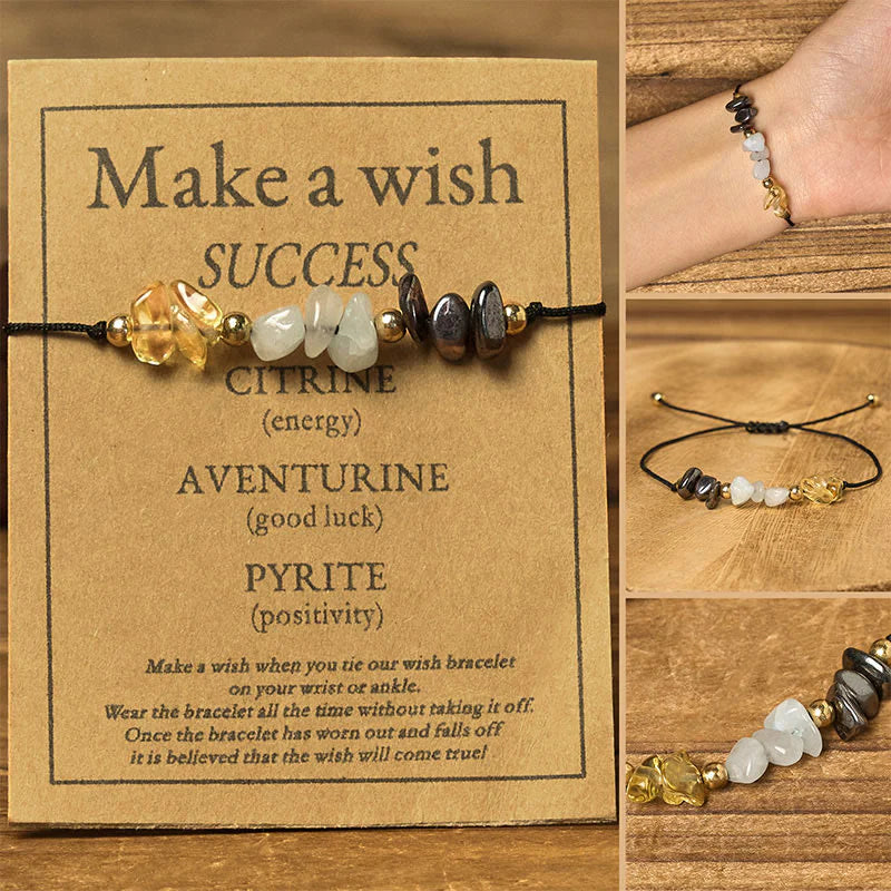 Buddha Stones Citrine Green Aventurine Pyrite Success Rope Card Bracelet