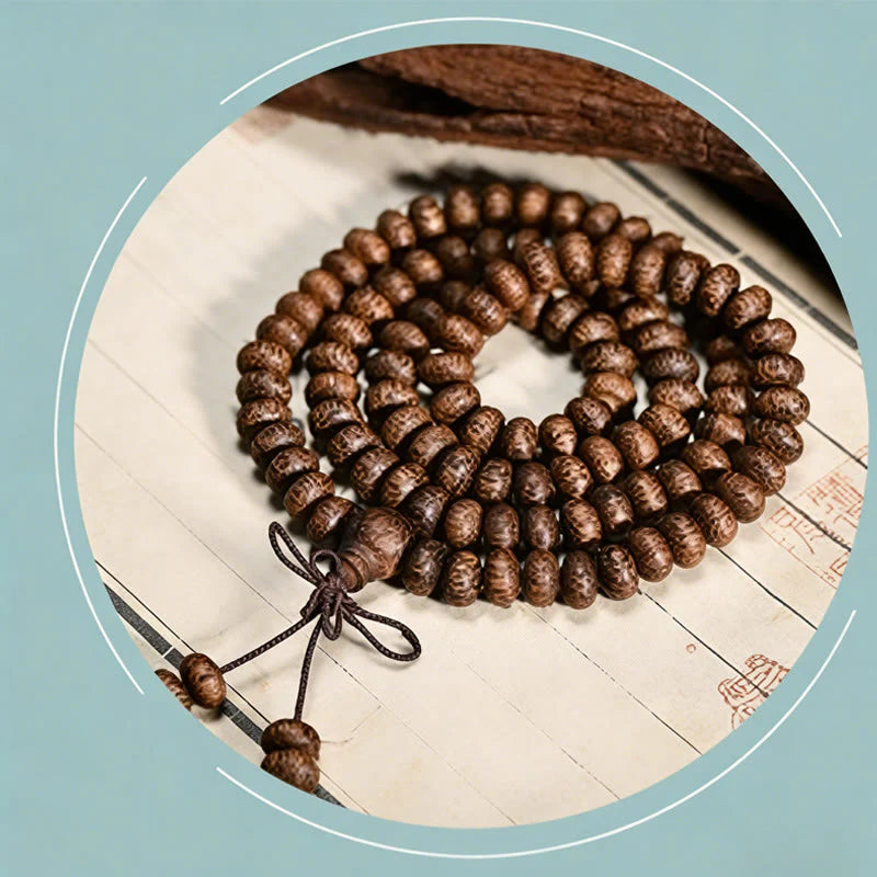 Buddha Stones 108 Textured Wood Beads Calm Energy Mala