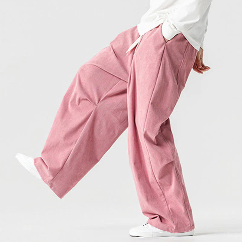 Buddha Stones Winter Drawstring Corduroy Cotton Men's Wide Leg Pants With Pockets