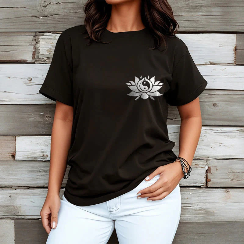 Buddha Stones Yin Yang Lotus Flower Design Tee T-shirt