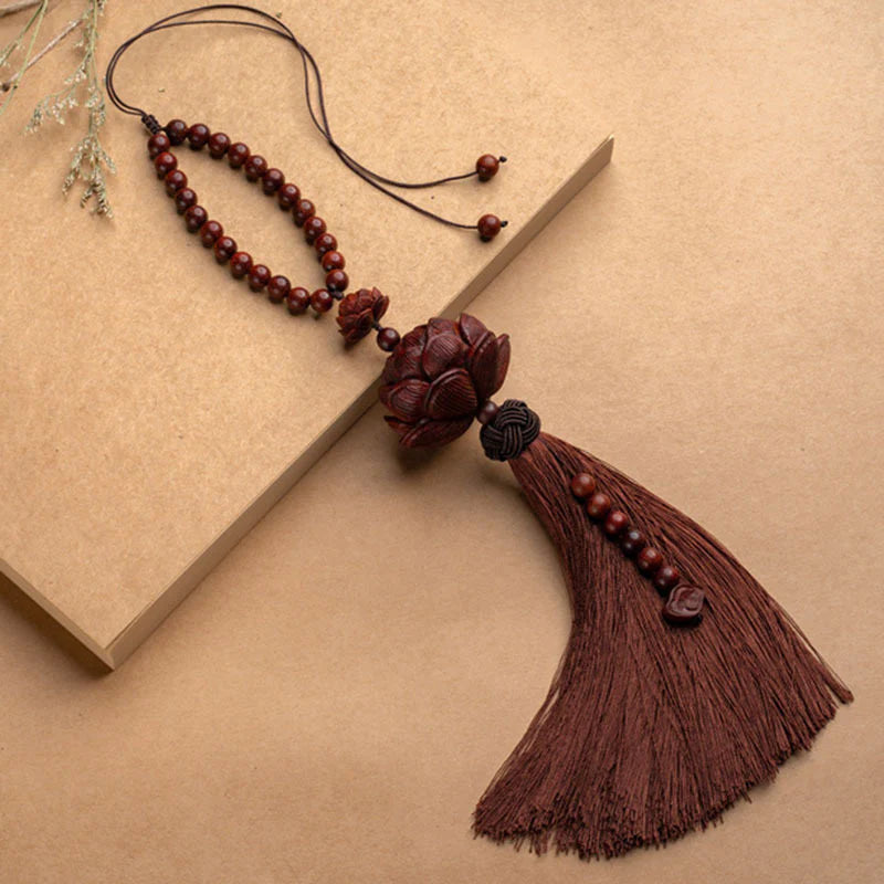 Buddha Stones Tibetan Small Leaf Red Sandalwood Lotus Luck Protection Tassel Decoration (Extra 35% Off | USE CODE: FS35)