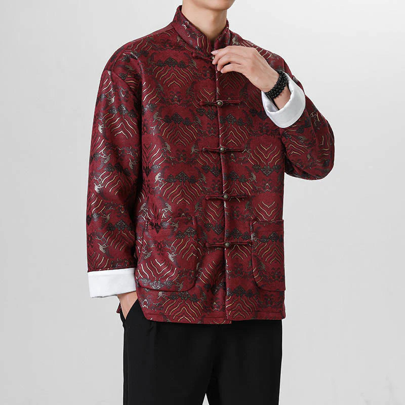 Buddha Stones Frog-Button Chinese Tang Suit Wave Shape Long Shirt Men Jacket Clothing (Extra 30% Off | USE CODE: FS30)
