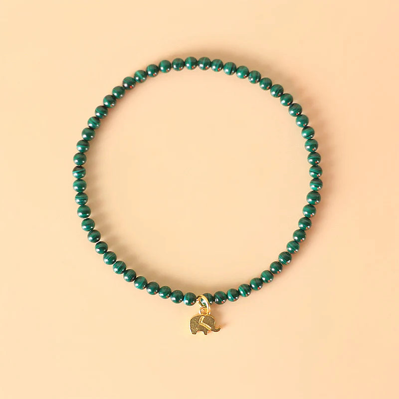 Buddha Stones Natural Malachite Elephant Anti-Anxiety Charm Bracelet