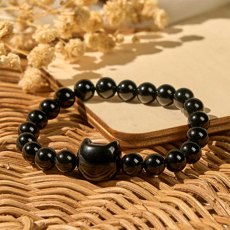 Buddha Stones Wishing You Strength and Protection Cat Onyx Bracelet Includes Gift Message Card