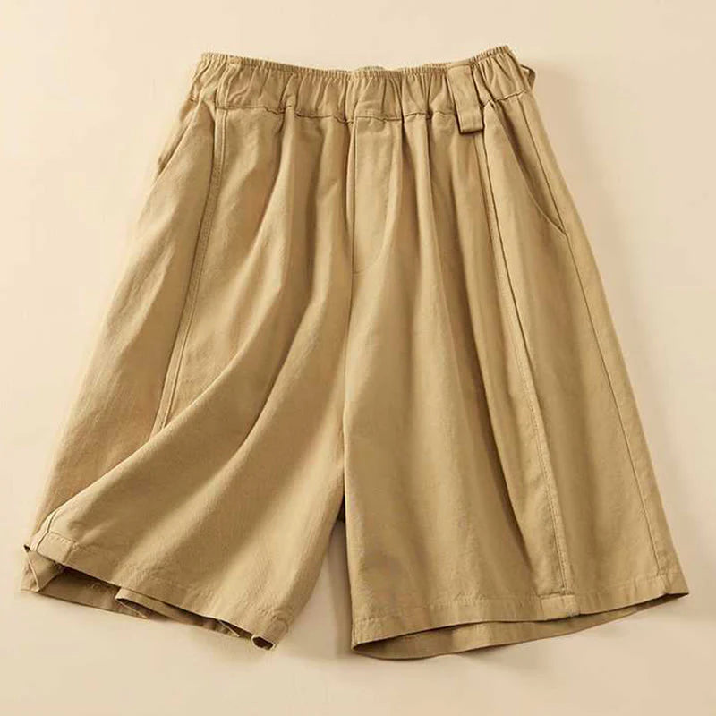 Buddha Stones Summer Casual Loose Plain Cotton Women's Shorts With Pockets
