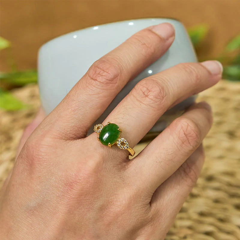 Buddha Stones Natural Jade Adjustable Buckle Prosperity Ring