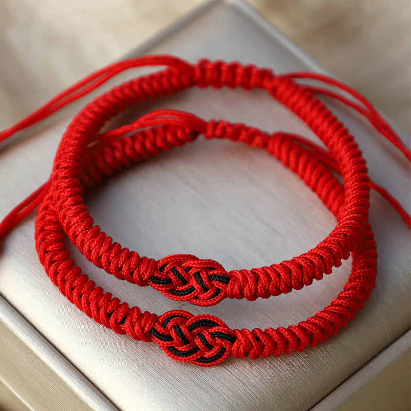 Buddha Stones 2Pcs Tibetan Luck Chinese Knot Protection String Bracelet