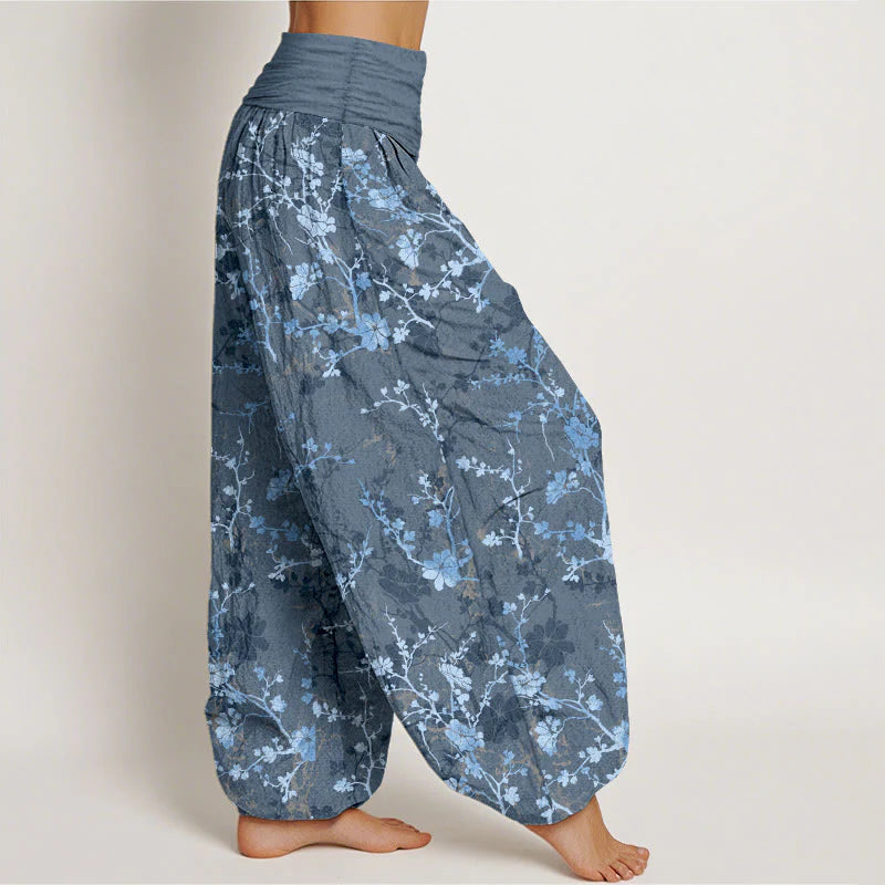 Buddha Stones Pure Cotton Blooming Flowers Branches Leaves Women's Elastic Waist Harem Pants