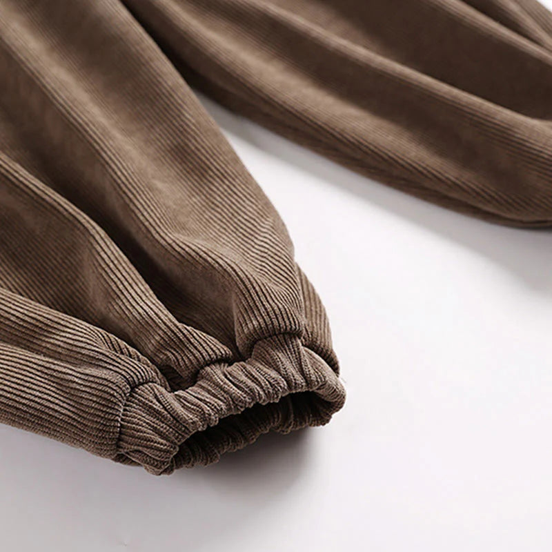 Buddha Stones Winter Solid Color Lace-up Men's Harem Cotton Corduroy Pants With Pockets