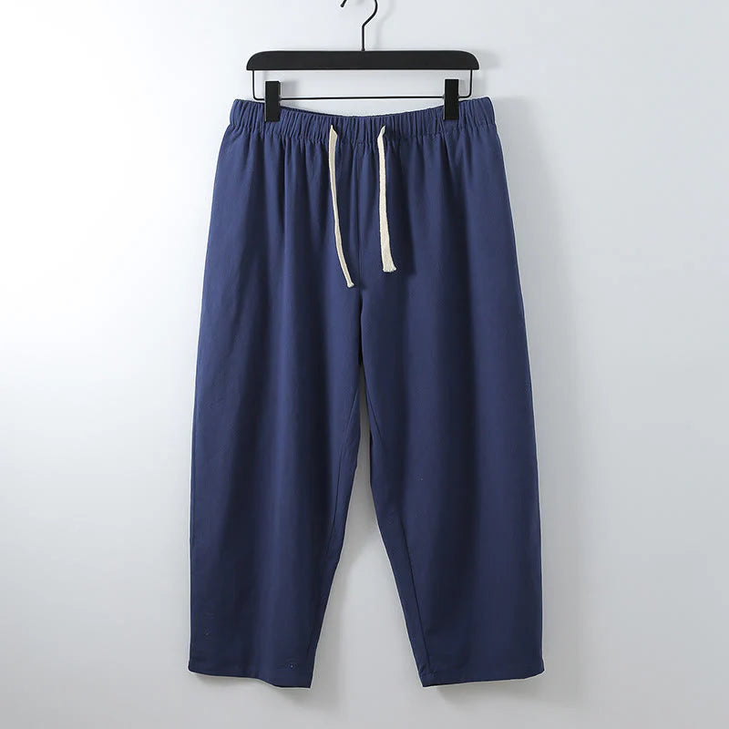 Buddha Stones 2Pcs Cotton Kimono Ankle-Length Pants Men's Meditation Cloth Set