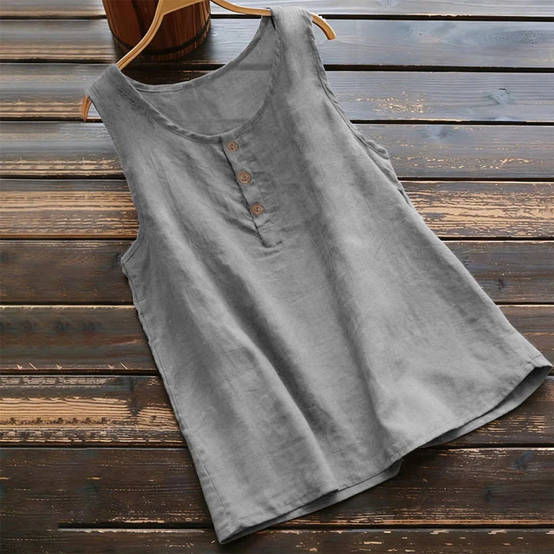 Buddha Stones Summer Pure Color Crew Collar Button Women's Vest Waistcoat