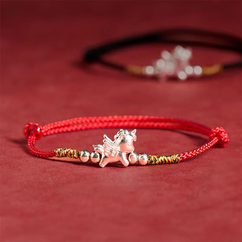 Buddha Stones 925 Sterling Silver Year Of The Horse Prosperity String Bracelet