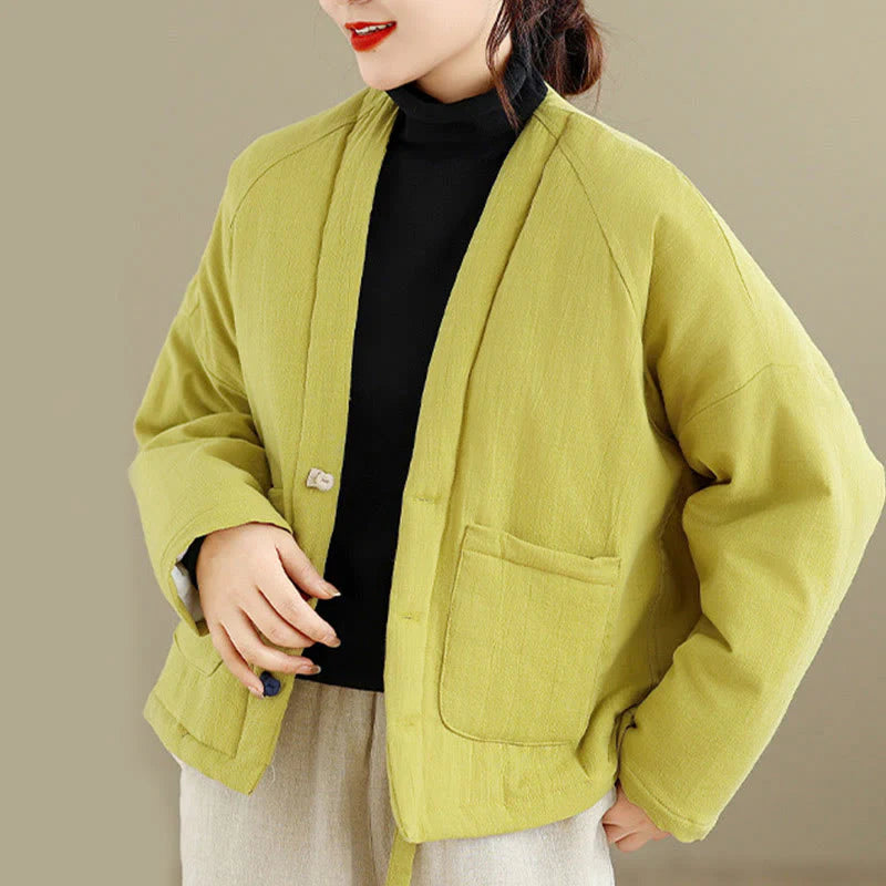 Buddha Stones Winter Long Sleeve Cotton Women's Thermal Jacket With Pockets