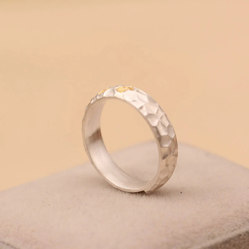 Buddha Stones Hammer Pattern Om Mani Padme Hum Copper Plated Silver Wealth Ring