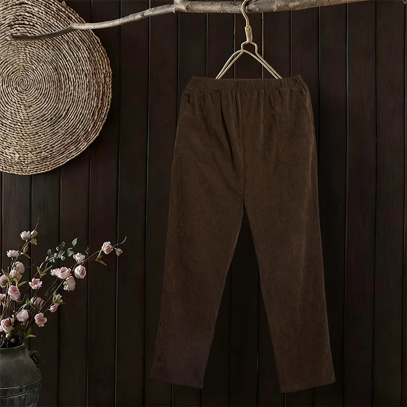 Buddha Stones Women's Commute Pure Color Corduroy Pants With Pockets