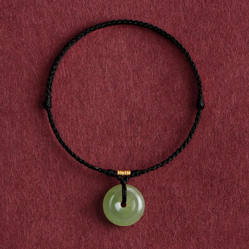 Buddha Stones Natural Hetian Jade Peace Buckle String Abundance Bracelet Anklet