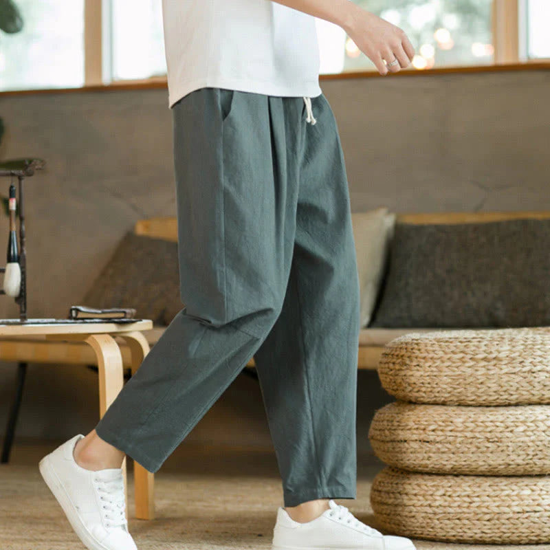 Buddha Stones Summer Men's Cotton Pants With Pockets