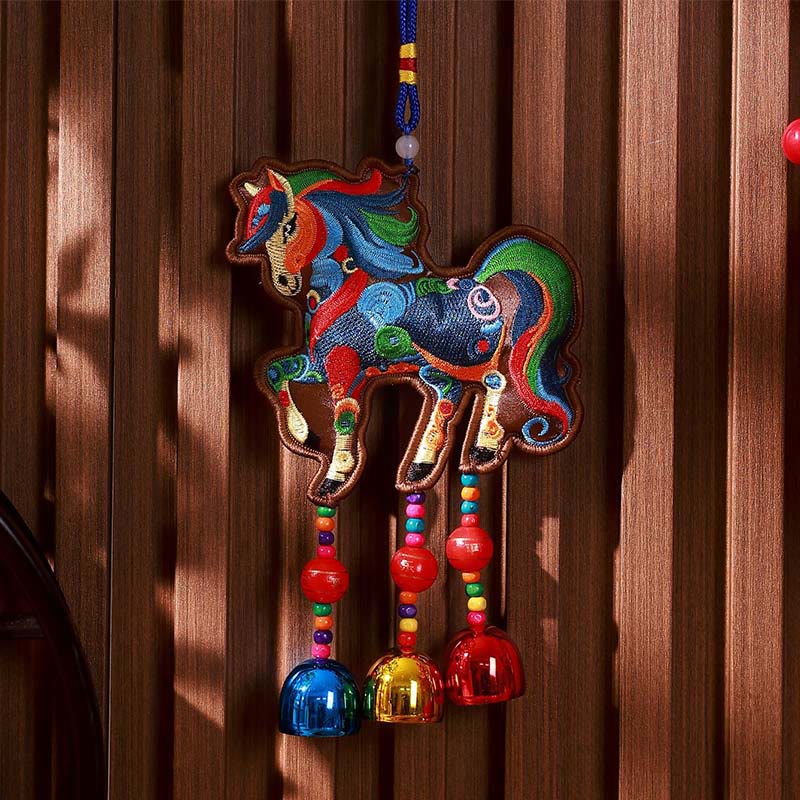Buddha Stones Year Of The Horse Embroidery Bell Tassel Hanging Decoration
