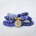 Buddha Stones 108 Natural Picasso Jasper & Blue Stone Mala Bead Lotus Pendant Bracelet