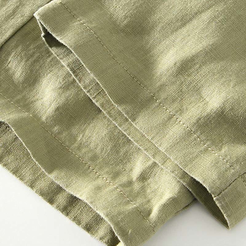 Buddha Stones Fall Solid Drawstring Elastic Waist Men's Linen Ankle-Length Pants With Pockets