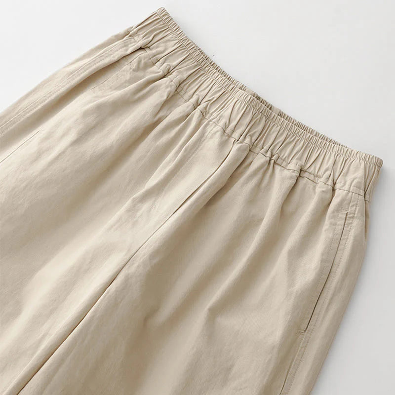 Buddha Stones Spring Commute Solid Color High Waist Women's Wide Leg Cotton Linen Pants With Pockets