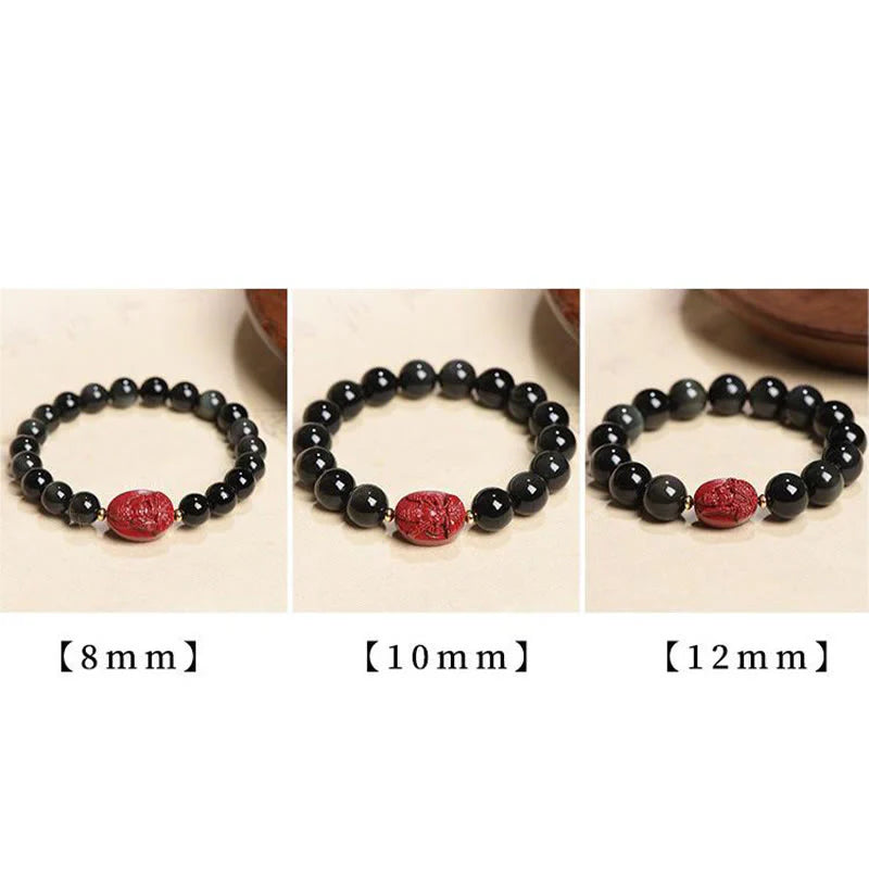 Buddha Stones Chinese Zodiac Natal Buddha Natural Black Obsidian Cinnabar Purification Bracelet (Extra 35% Off | USE CODE: FS35)