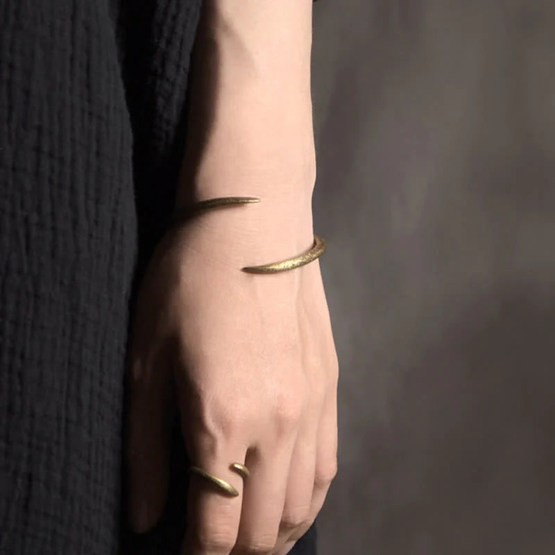 Buddha Stones Simple Design Copper Luck Adjustable Cuff Bracelet