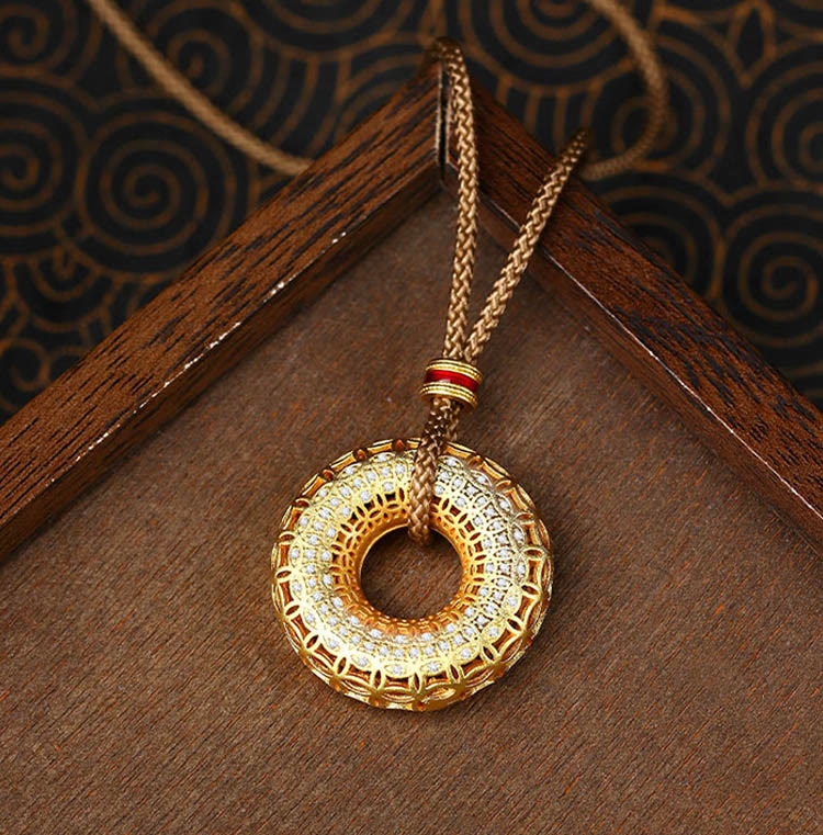 FREE Today: Auspicious and Fortune Copper Coin Pattern Peace Buckle Copper Necklace Pendant